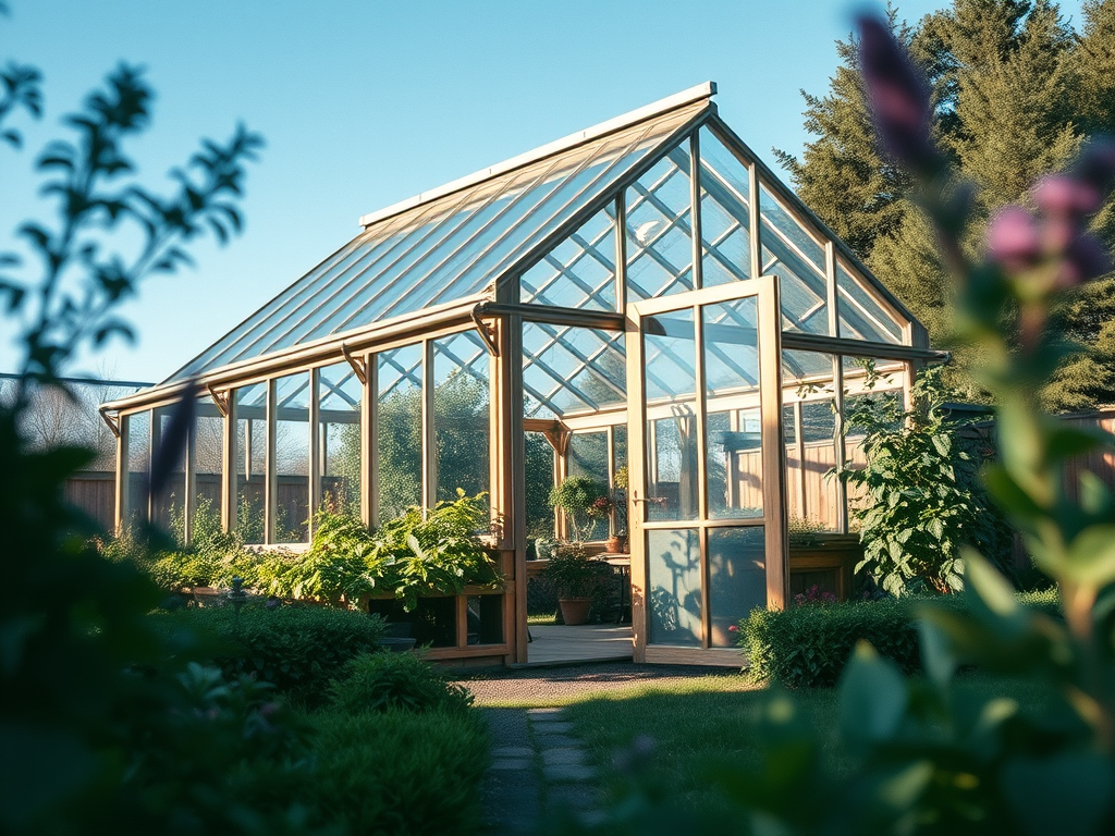 woman standing behind window of greenhouse